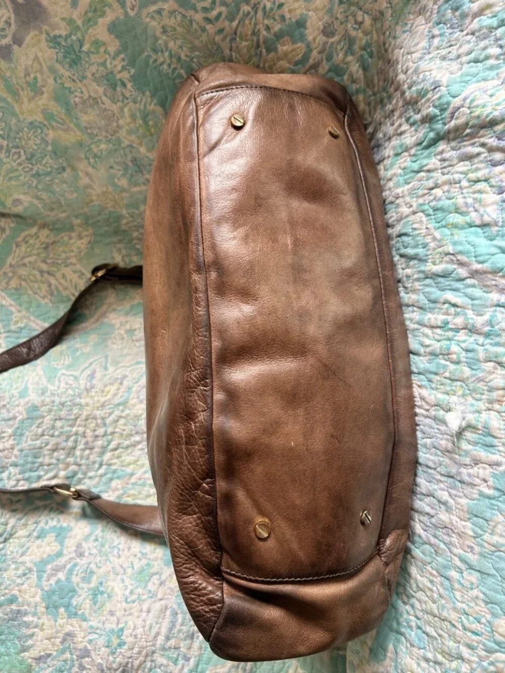 Tory Burch Large Brown Leather Double Handle Satchel Crossbody Bag
